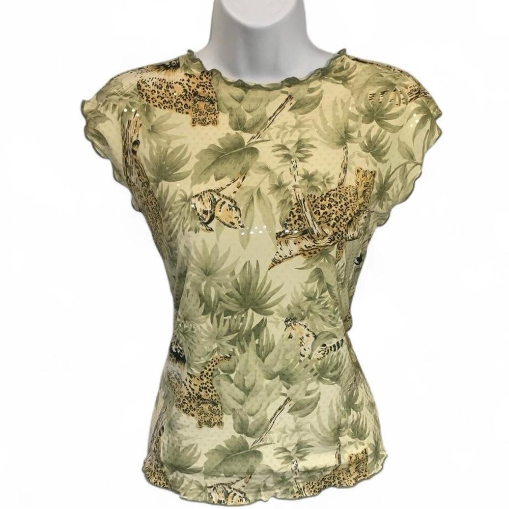 Vintage Jaipur Green sequin short Sleeve Ruffled Blouse